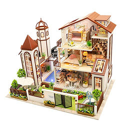 WYD Large Villa Assembly kit, Modern Architectural Model,Three/ Four-Story Doll House Wood, LED Lamp Furniture, for Gift Collection (Love You All The Way)