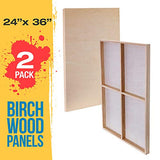 U.S. Art Supply 24" x 36" Birch Wood Paint Pouring Panel Boards, Gallery 1-1/2" Deep Cradle (Pack of 2) - Artist Depth Wooden Wall Canvases - Painting Mixed-Media Craft, Acrylic, Oil, Encaustic