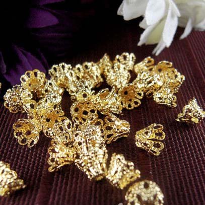 Beading Station 100-Piece Filigree Flower Cup Shaped Bead Caps, 7mm, Gold