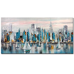 Yotree Paintings，24*48 Inch Wall Art Oil Painting City View Contemporary Artwork Hang Wall Decoration,Urban Streetscape Abstract Decoration