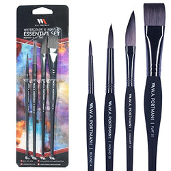 WA Portman Essential Synthetic Paint Brushes Set - 4 Soft Touch Water Color Brushes - 2 Round 1 Flat & 1 Dagger Brush - Multipurpose Artist Brushes for Watercolor Gouache & Acrylic Paint