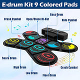 Electronic Drum Set, Colorful Roll-Up Drum Practice Pad, Portable / Dual Stereo Speakers / Bluetooth / Supports DTX Game, 9 Pad Digital Drum Kit for Kids Beginner Holiday Birthday Gift