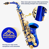 EASTROCK Dark Blue/Golden Alto Saxophone E Flat Sax Full Kit for Students Beginner with Carrying Case,Mouthpiece,Mouthpiece Cushion Pads,Cleaning Cloth&Cleaning Rod,White Gloves,Neck Strap