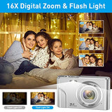 Digital Camera for Kids Girls and Boys - 1080P FHD Digital Camera 36MP LCD Screen Rechargeable Students Compact Camera Mini Camera with 16X Digital Zoom Vlogging Camera for Teens, Kids (Silver)