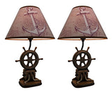 Set of 2 Nautical Ship`s Wheel Table Lamps 19 Inch