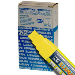 Zig Illumigraph High Fluorescent Wet Erasable 15mm Yellow Paint Markers - Box of 6