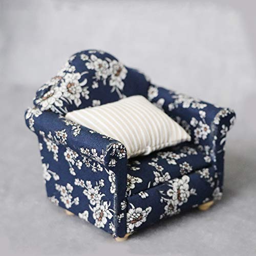 SXFSE Doll House Sofa Arm Chair, 1:12 Scale Wooden Dollhouse Miniature Funiture Decor Couch with Pillow, Kids Play Toy