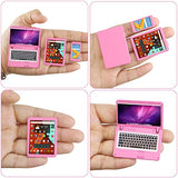 ZITA ELEMENT 3 Pack Dollhouse Mini Laptop Computer Tablet and Phone Simulation Accessories for Doll 1/6 1/12 Miniatures Play Set (Pink