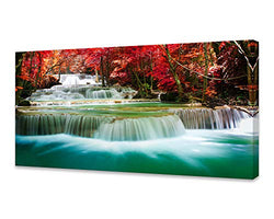 Cao Gen Decor Art-S05162 Wall Art 1 Pieces Waterfall Canvas Print Landscape Paintings Framed Red Trees Forest Canvas Falls Picture for Bedroom Living Room Office Kitchen Home Decor Ready to Hang
