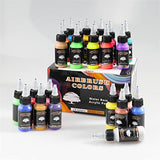 SAGUDIO Airbrush Paint 24 Colors (30 ml/1 oz) Opaque & Fluorescent Acrylic Airbrush Paint Set with Color Wheel, Ready to Air Brush Paint.