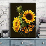 DIY 5D Diamond Painting by Number Kit, Full Round Diamond Crystal Cross Embroidery Art Crafts Decoration for Family Wall Sunflowers and Butterfly 11.8 x 15.8 inches 1Pack By Bemaystar