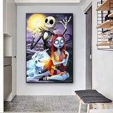 DIY Halloween Diamond Painting Kit for Adult,Skull Jack and Sally Full Round Diamond Drill Kit,5D Wall Painting Art,Gem Art Craft Home Game for Children Kid 15.8x11.8 inch
