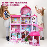 Dream House Doll House Kit, DollHouse with Lights, Slide, Pets and Dolls, DIY Pretend Play Building Playset Toys with Asseccories and Furniture, Princess House for Toddlers, Kids Boy & Girl (11 Rooms)