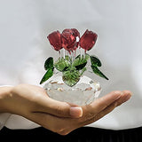 H&D Red Rose Figurine Ornament Spring Bouquet Crystal Glass Flowers Gift-Boxed