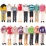 Miunana 15 pcs Doll Clothes and Accessories Shoes for 11.5 Inch Boy and Girl Doll Include 5 pcs Casual Wear Top Clothes for Ken + 5 pcs Pants for Ken + 2 Shoes for Ken+ 3 Fashion Dress for Girl Doll