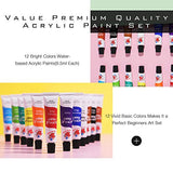 TBC The Best Crafts 12 Colors(12 x 12ml) Acrylic Paint Set for Professional Artists, Adults. Rock Painting, Clay Paint, Canvas, Fabric Paint Arts and Crafts Supplies & Student School Art Essentials