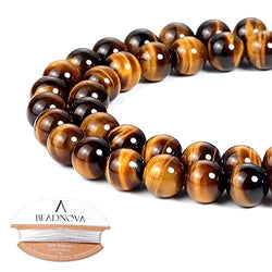 BEADNOVA 8mm Yellow Tiger Eye Gemstone Round Loose Beads for Jewelry Making (45-48pcs)