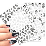 8 Sheets Leaves Flowers Nail Stickers Decals,3D Self-Adhesive Black White Retro Vintage Vine Rose Flower Butterflies Nail Design for Acrylic Nail Supplies,Fashion Simple DIY Nail Decoration Tools