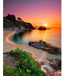 DIY 5D Diamond Painting Beach Sunrise Kits for Adults Full Round Drill（18x14inch/35x45cm）, Paintings Embroidery Pictures Arts Craft for Home Wall Decor，5D Painting Dots Kits Landscape (Beach)