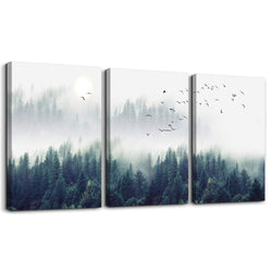 3 Piece Canvas Wall Art for Living Room - Misty Forests of Evergreen Coniferous Trees in an Ethereal Landscape - Modern Home Decor Stretched and Framed Ready to Hang - 16"x24"x3 Panels wall decor