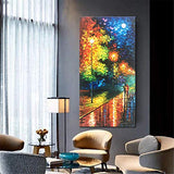 Alenoss Hand Painted Vertical Abstract Large Canvas Wall Art Lovers Walk Under The Moonlight Night Oil Paintings on Canvas Blue Artwork for Wall Home Decorations Wall Décor 48x24 inch