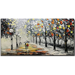 Yotree Paintings, 24x48 Inch Paintings Snowy Night Rainy Road Oil Hand Painting Painting 3D Hand-Painted On Canvas Abstract Artwork Art Wood Inside Framed Hanging Wall Decoration Abstract Painting