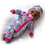 UNICORN ELEMENT African 16 Inch Newborn Reborn Baby Doll and Clothes Set Washable Silicone Baby Dolls with Flamingo Jumpsuit and Headband