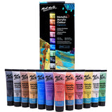 Mont Marte Premium Metallic Acrylic Paint Set, 12 x 1.02oz (36ml) Tubes, 12 Colors, Suitable for Most Surfaces Including Canvas, Card, Paper and Wood