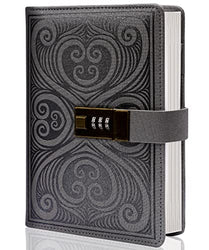 CAGIE Journal with Lock Men Glitter Locking Journal for Adults, 224 Lined and Blank Pages Refillable Journal with Combination Lock, B6 Locked Secret Journal with Inner Pocket, 5.1 inch x 7.4 inch, Grey