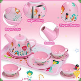 Tea Set for Little Girls, 20PCS Princess Tea Party Play Toy Including Teapot,Cups,Coasters,Plates,Spoons,Serving Tray,Tablecloth and Carrying Bag, Kids Kitchen Pretend Play for Girls Boys Age 3-6