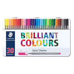 Staedtler Triplus Fineliner Pens - Metal Gift Tin of 30 Brilliant Colours - 0.3mm