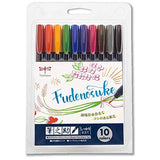Tombow Fudenosuke Colors Set 10-Pack, WS-BH10C. Hard Tip Fudenosuke Fude Brush Pens in Assorted Colors for Calligraphy and Art Drawings