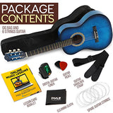 Pyle 36” Classical Acoustic Guitar-3/4 Junior Size 6 Linden Wood Guitar w/Gig Bag, Tuner, Nylon Strings, Picks, Strap, for Beginners, Adults, Right, Ocean Blue (PGACLS82LBR)