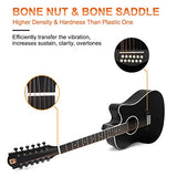 Vangoa 12 String Guitar, Acoustic Cutaway Guitar Bundle for Beginner Adults, Spruce Top, Bone Nut, Black Matte