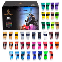 Orosun Rohuwa Acrylic Paint Set of 40 60ML 2oz Colors with 4 glow in the dark Colors Kit with 5 Brushes and ‎2 Fl Oz (Pack of 40)