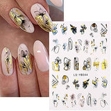 9 Sheets Flower Nail Art Stickers Decals Spring Butterfly 3D Self-Adhesive Nail Decals Gold Foil Line Designs Nail Decorations Hollow Out Leaf Nail Supplies DIY Nail Accessories for Women Girls