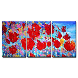 wall26 - 3 Piece Canvas Wall Art - Abstract Red Flowers Painting on Canvas with Acrylic Colours.I Paint This Picture in 2010. - Modern Home Decor Stretched and Framed Ready to Hang - 16"x24"x3 Panels