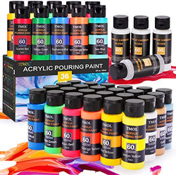 Acrylic Pouring Paint Set, 36 Colors (2 oz/Bottle) with Silicone Oil & Gloss Medium, Assorted Colors, High Flow Acrylic Paint, No Mixing Needed, Art Supplies for Pouring on Canvas, Wood and More