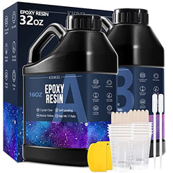 Epoxy Resin 32OZ - Crystal Clear Epoxy Resin Kit - No Yellowing No Bubble Art Resin Casting Resin for Art Crafts, Jewelry Making, Wood & Resin Molds(16OZ x 2)