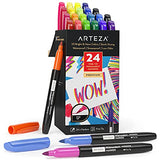 Arteza Colored Permanent Markers, Set of 24 Fine Tip Paint Pens, 23 Bright and Neon Colors, Smear-Proof, Waterproof, for Plastic, Stone, Glass, Wood, Ceramics, and Metal