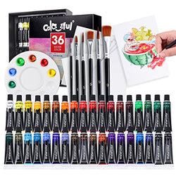 COLORFUL Watercolor Paint Set Kids (36 Colors) with 6 Brushes,1 Palette,2 Canvas & 1 Set Paper Pad,36 Tubes Washable Water Color Paints Kit for Beginner,Non Toxic Professional Liquid Water Color