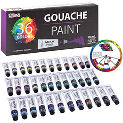 U.S. Art Supply Professional 36 Color Set of Gouache Paint in Large 18ml Tubes - Bonus Color Mixing Wheel