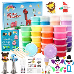 HOLICOLOR Modeling Clay Kit Air Dry Magic Clay 50 Colors Includes Extra 1 White and 1 Black Kids Art Craft Kit with Animal Accessories Set and Tools, Best Gift for Girls and Boys 3-12 Year Old