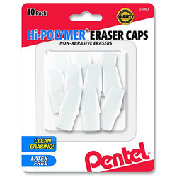 Pentel Hi-Polymer Eraser Caps Non-Abrasive, Pack of 10 (ZEH02BP10)