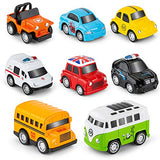 Metal Pull Back Cars, 8 Pack Mini Die Cast Toy Cars Set, Police Car/Trucks/School Bus/Ambulance Car/Taxi/Bus....Kids Toys Vehicles Friction Powered,for Aged 3-12 Year Boys Girls Kids