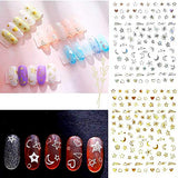 8 Sheets 3D Metallic Star Moon Nail Stickers,Self-Adhesive Laser Gold Silver Geometry Stars Moon Love Heart Planet Glitter Nail Art Design For Acrylic Nail Supplies,DIY Manicure Nail Decorations Tool