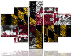 Canvas Wall Art American Maryland States Flags Artwork Red Grunge Pictues for Living Room 5 Panel Textured Prints Paintings Modern Home Decoration Giclee Framed Stretched Ready to Hang(60''Wx40''H)