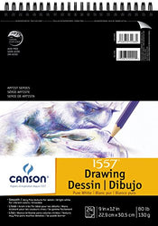 Canson 100510890 Drawing Pad, Double Wire Spiral Binding, 24 Sheets, Paper, 9" x 12" Size, White