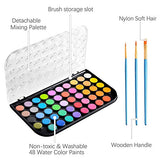 Upgraded 48 Colors Watercolor Paint, Washable Watercolor Paint Set with 3 Paint Brushes and Palette, Non-toxic Water Color Paints Sets for Kids, Adults, Beginners and Artists, Make Your Painting Talk