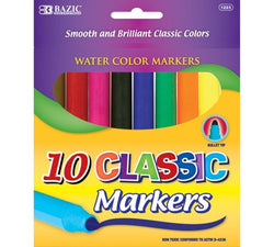 Bazic Broad Line Jumbo Watercolor Markers, Classic Colors, 10 per Pack (Case of 144)